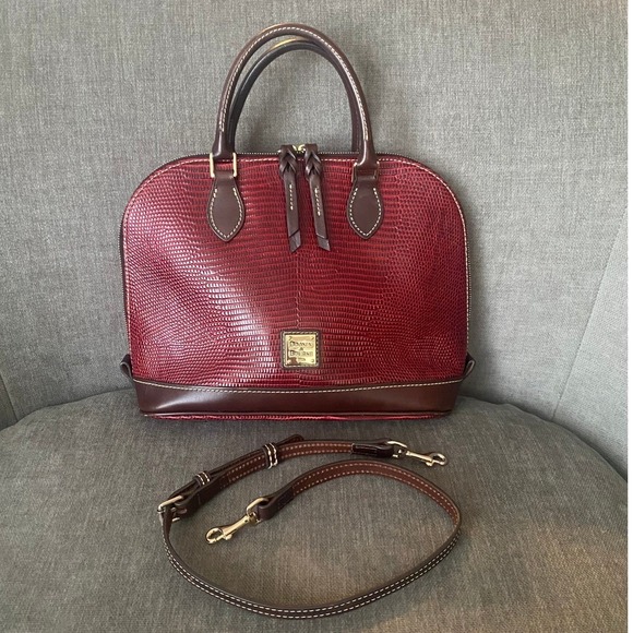 Dooney & Bourke Leather Lizard Embossed Zip Zip Satchel Purse - Picture 1 of 14